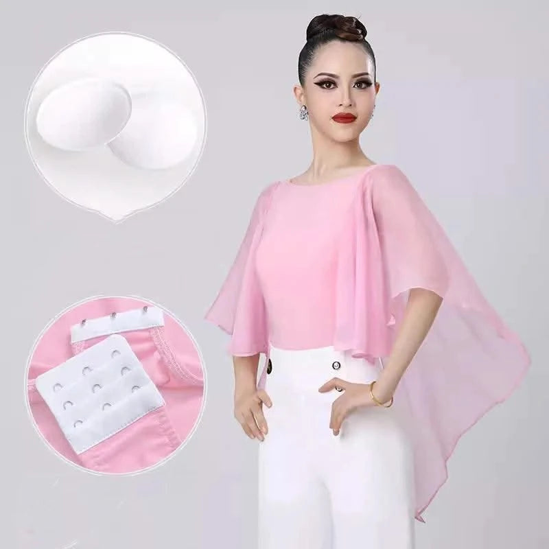 Pink Latin Dance Tops Women Ballroom Blouse