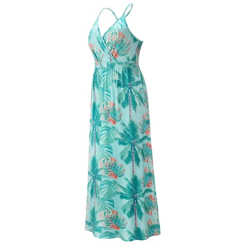 Floral Dress Women's Summer Dress Sexy Backless V-neck Suspender Long Dress