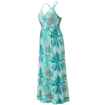 Floral Dress Women's Summer Dress Sexy Backless V-neck Suspender Long Dress