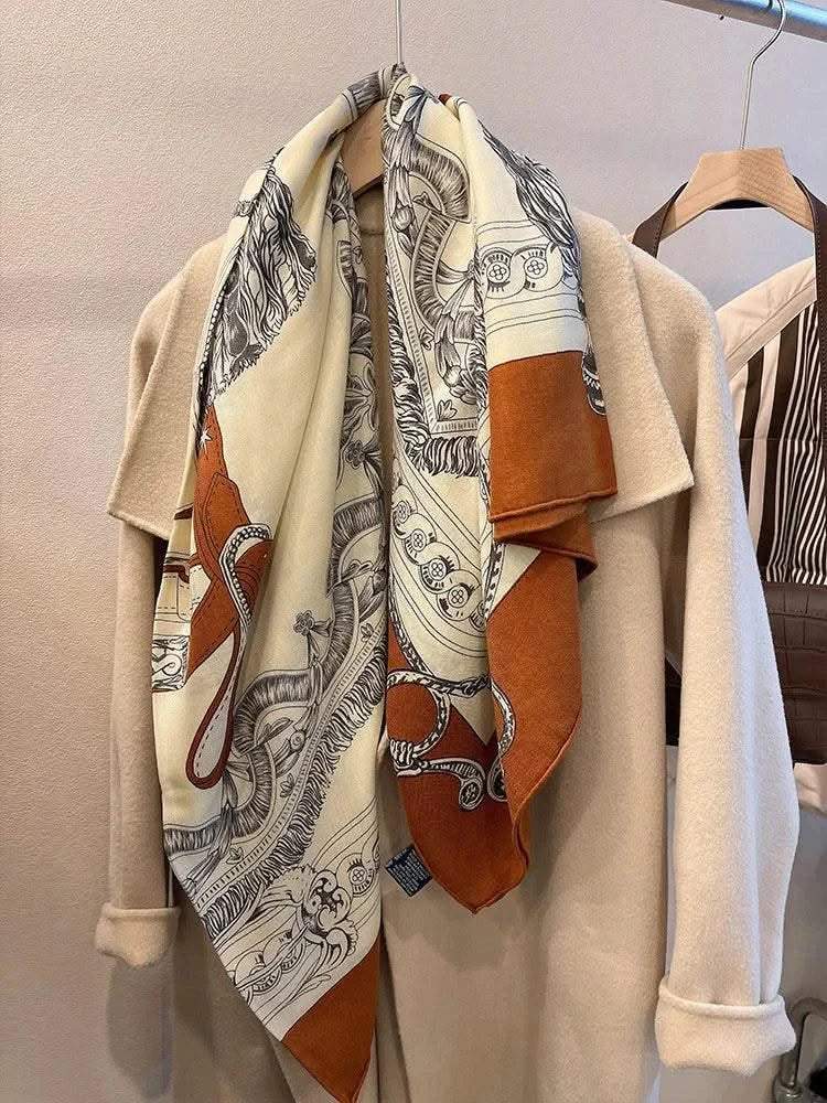 women's autumn and winter silk and wool dual purpose high-end scarves  large