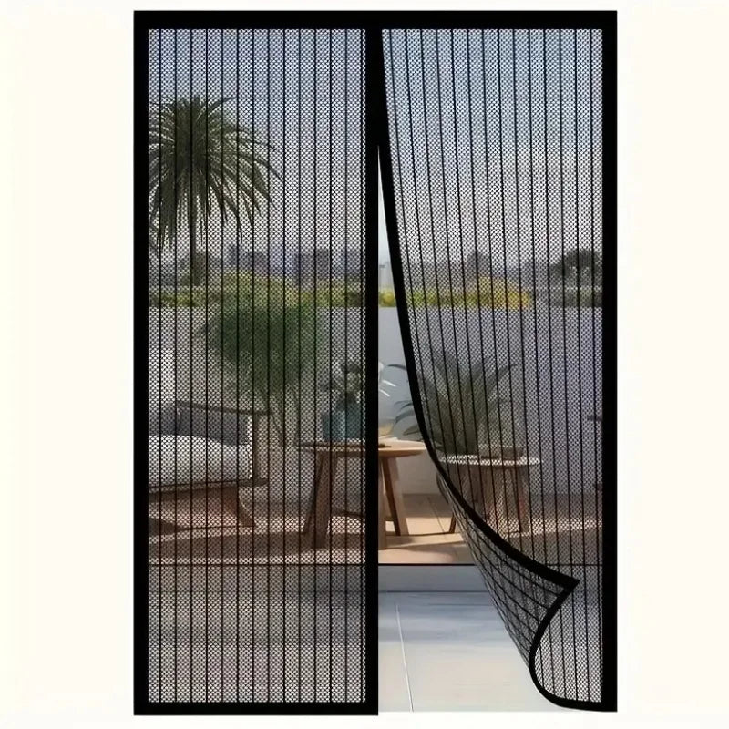 Heavy Duty Magnetic Screen Door Mesh Curtain Mosquito Net Bug Hands Free Partition Mute Striped Door Curtain Bedroom Ventilation