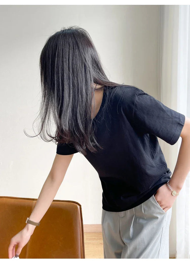 Women T-shirts 2025 Tops Solid Short Sleeve Loose O-neck  Cotton Casual Ladies Shirts Harajuku Korean Summer Woman Tshirts
