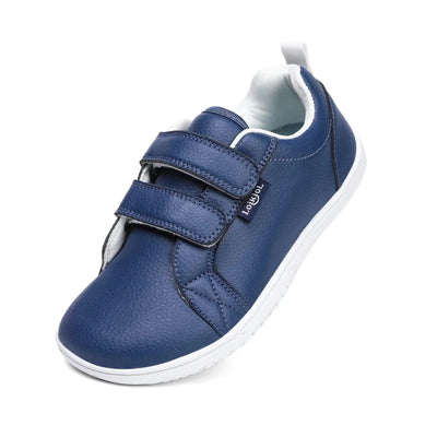 Kids Lightweight Hook Loop Artificial Leather Walking Shoes | Boys Girls Wide Toe Minimalist Fashion Flat Sneakers
