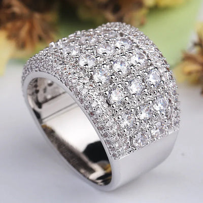 Luxury Female Rings 925 Stamp Plata AAA Inlaid Cubic Zircon Crystal  Wide Rings for Women Jewelry Gift Fashion Statement Bijoux