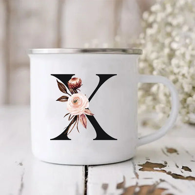 Initial Letter Print Mugs Enamel Creative Coffee Cups Drinks Wine Juice Milk Cup Vintage Home Office Handle Drinkware Best Gifts