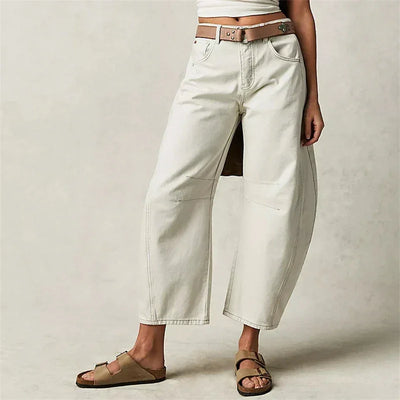 Midiross High Stretch Mid-Rise Barrel Jeans Fashion wide Leg Shape Women Casual Baggy Mid Waist Denim Jeans