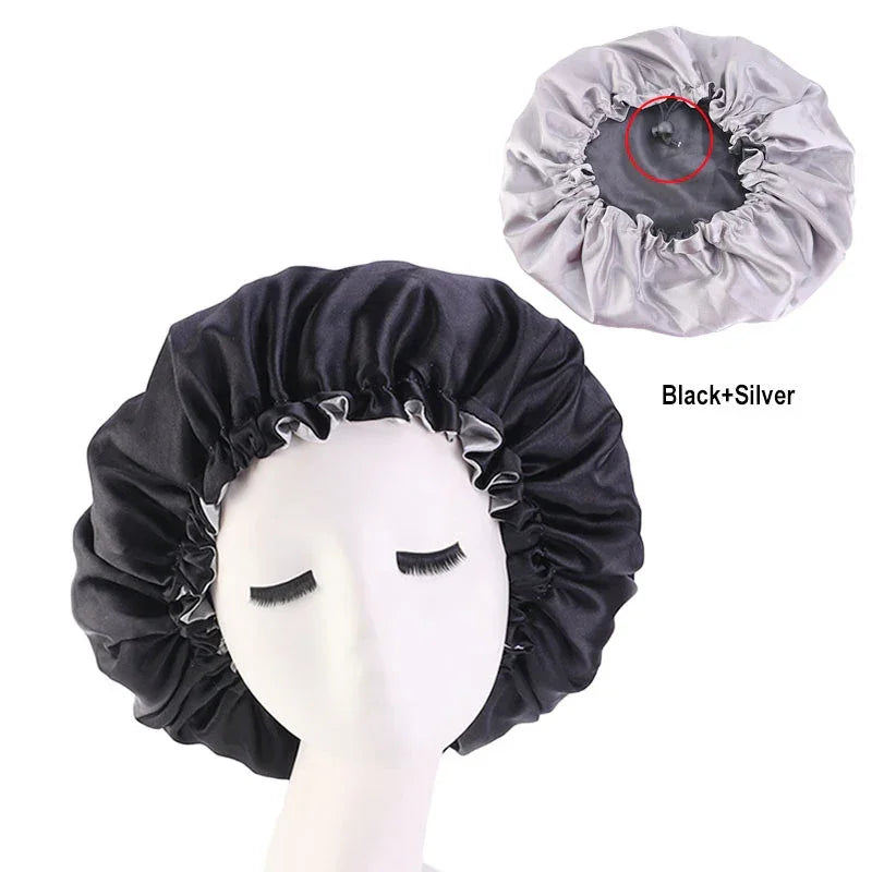 Hair Satin Bonnet For Sleeping Cap Silk Bonnet Bonnet Femme Women Night Sleep Cap Head Cover Flower Elastic Band Solid