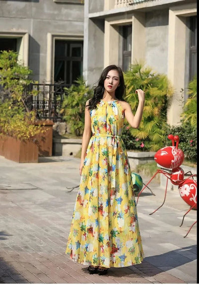 2023 New Floral Summer Sleevelss Suspender Maxi Dress for Women Sexy Backless Beach Purple Boho Robe Femme Sundress Dress Photo