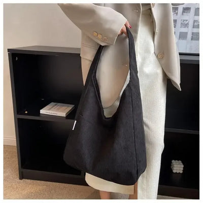 Canvas Shoulder Women's Tote Bag Corduroy Simple Casual Large Capacity Designer Handbags For Women Travel Solid Shopper Bag