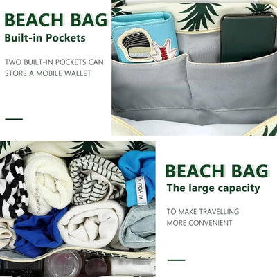Beach Tote Bag Women Foldable Travel Bag with Anti-Sand Pocket