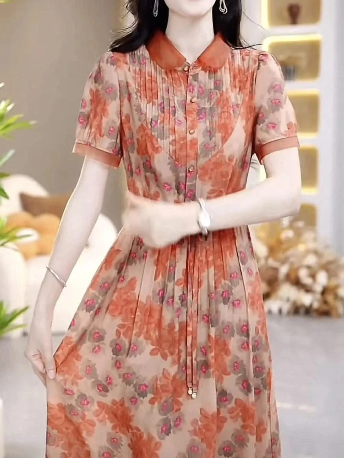 Floral Chiffon Dress for Women in Summer New Fashion Waist-hugging and High-end Temperament Long Skirt Covering Belly Over Knees