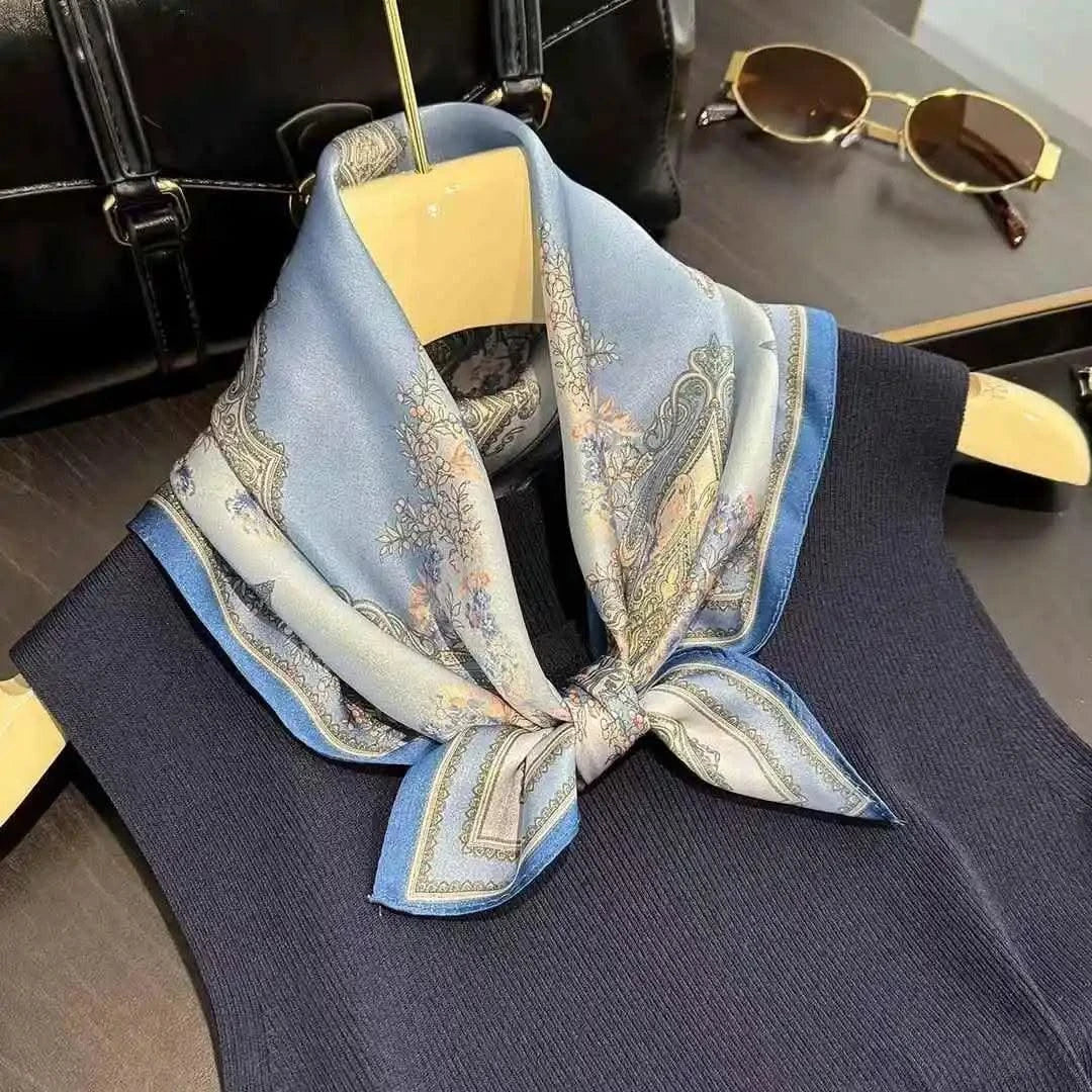 Women's Elegant White Black Polka Dot Design Satin 70cm Silk Scarves  100% Mulberry Silk