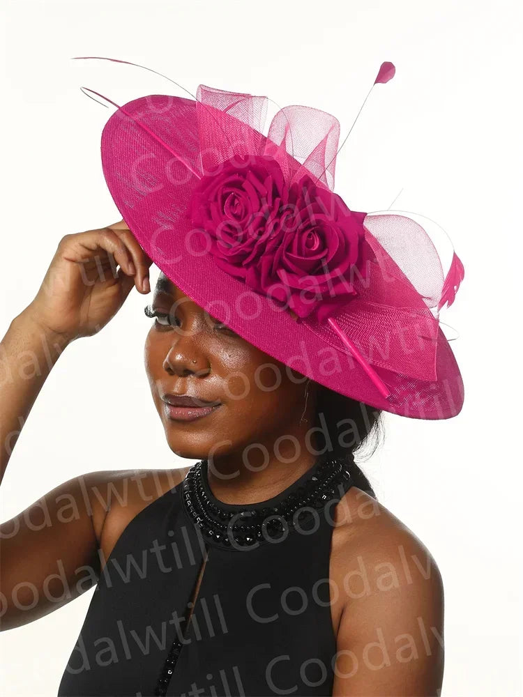 Royal Ascot Big Flower Fascinators Hat Women Wedding Pillbox Cap Ladies Derby Feather Fascinator Headdpiece Ladies Party Chapeau
