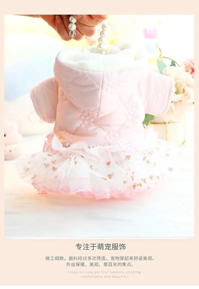 Pet Winter Princess Skirt Hoodie Floral Bubble Skirt |Thickened Rabbit Cotton Girl Dog | Cat|  Winter Coat Outfit Clothes