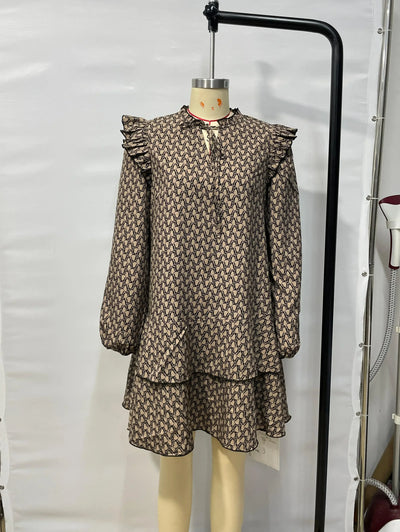 Dresses for Women 2025 Fashion Elegant Long Sleeve Print Women Dress V-Neck Lace-up Dress Women Vestidos De Verano Mujer Q23