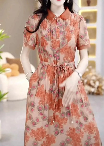 Floral Chiffon Dress for Women in Summer New Fashion Waist-hugging and High-end Temperament Long Skirt Covering Belly Over Knees