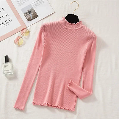 Mock Neck Clothes Knitted Woman Sweaters Pullovers Autumn Winter Basic Women's Jumper Slim Somen's Sweater Pull Long Sleeve