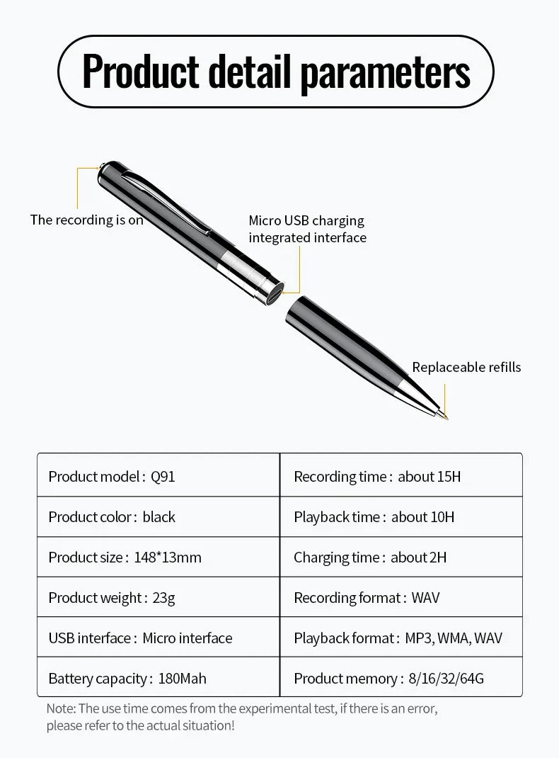 Portable Mini Digital Voice Recorder Sound Dictaphone Voice Activated Noise Reduction Recording Pen Long Time Audio Recorder