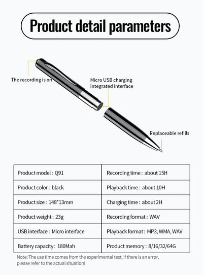 Portable Mini Digital Voice Recorder Sound Dictaphone Voice Activated Noise Reduction Recording Pen Long Time Audio Recorder