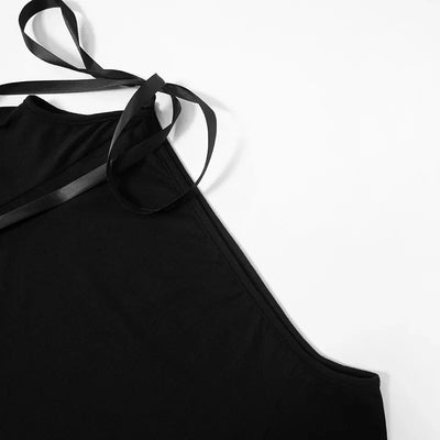 Black Dress For Women Streetwear Lace-up Inclined Collar Hot Vestidos Elegantes Para Mujer Long Sleeve Asymmetrical Y2k Clothes