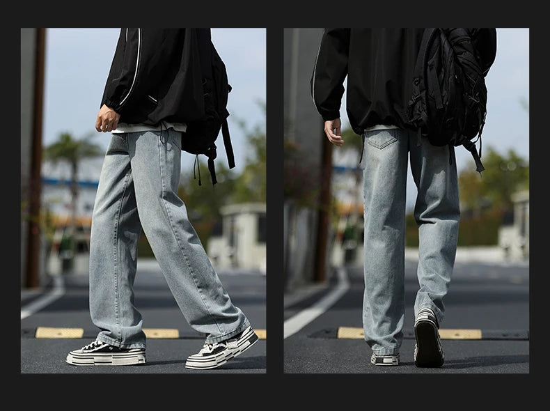 2025 New Men's Baggy Casual Jeans Male High Street Straight Leg Denim Pants American Classic Retro Autumn Casual Long Trousers