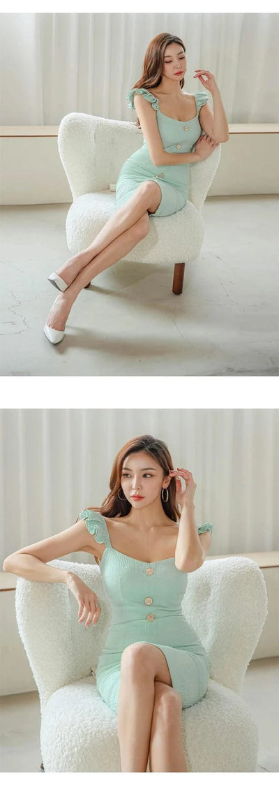 Knee-Length Strap Low Cut Slim Midi Dress For Women |  Elegant & Sexy | Party Vacation | Summer Dress for Girls & Ladies