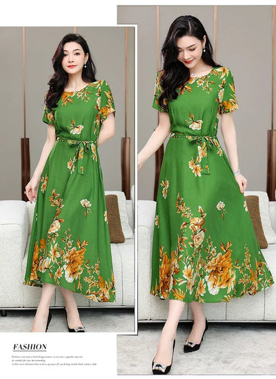New Fashion 2024 Print Summer Dresses For Women Short Sleeve O-Neck Elegant Summer Dress Woman Clothing
