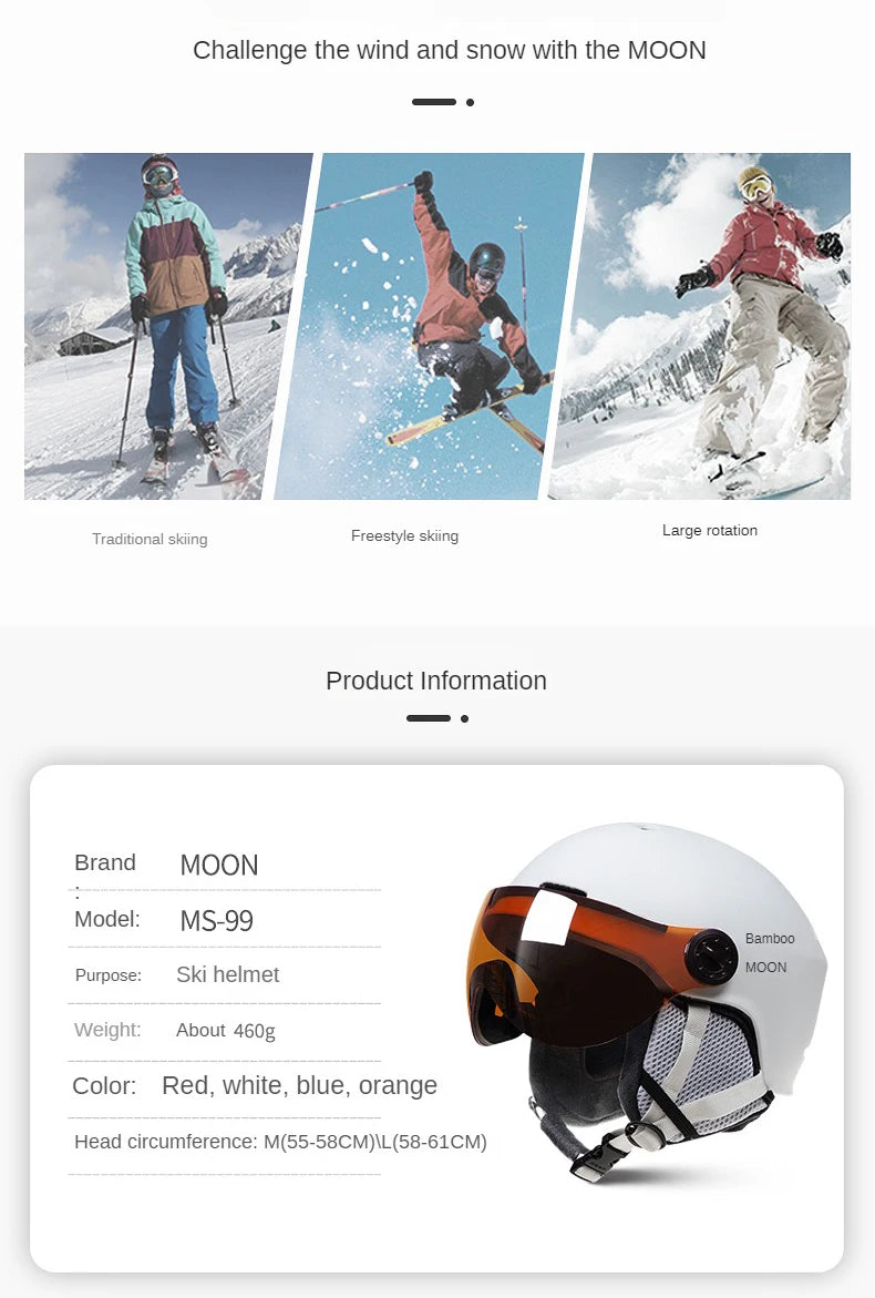 Motorcycle Helmet CE/ASTM Certified One-Piece PC+EPS Helmet with Goggles, Suitable for Skiing, Snowboarding, Outdoor Sports