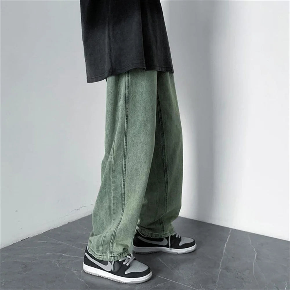 Men's Jeans 2025 Spring Autumn Korean Wide Leg Pants Fashion High Street Loose Straight Denim Trousers Male Clothing pants