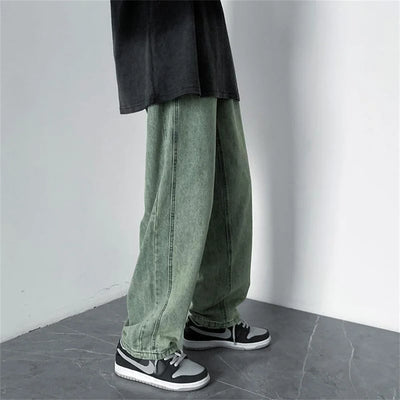 Men's Jeans 2025 Spring Autumn Korean Wide Leg Pants Fashion High Street Loose Straight Denim Trousers Male Clothing pants