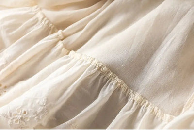 Vintage Chic Embroidery Linen Cotton Long Skirts Women Summer Elastic High Waist Pleated Maxi Skirt Female Elegant A-Line Skirt