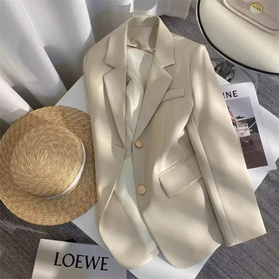 Women's Double Breasted Blazer Chic Office Lady Vintage Coat Fashion Notched Collar Long Sleeve Ladies Outerwear Stylish Tops