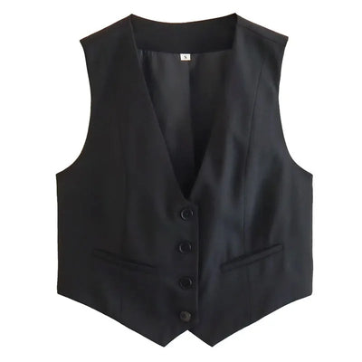 MUJER Women's Vest Black White Cropped Vest Top Women V Neck Sleeveless Vest Woman Fashion Working Summer Suit Vest Short Coats