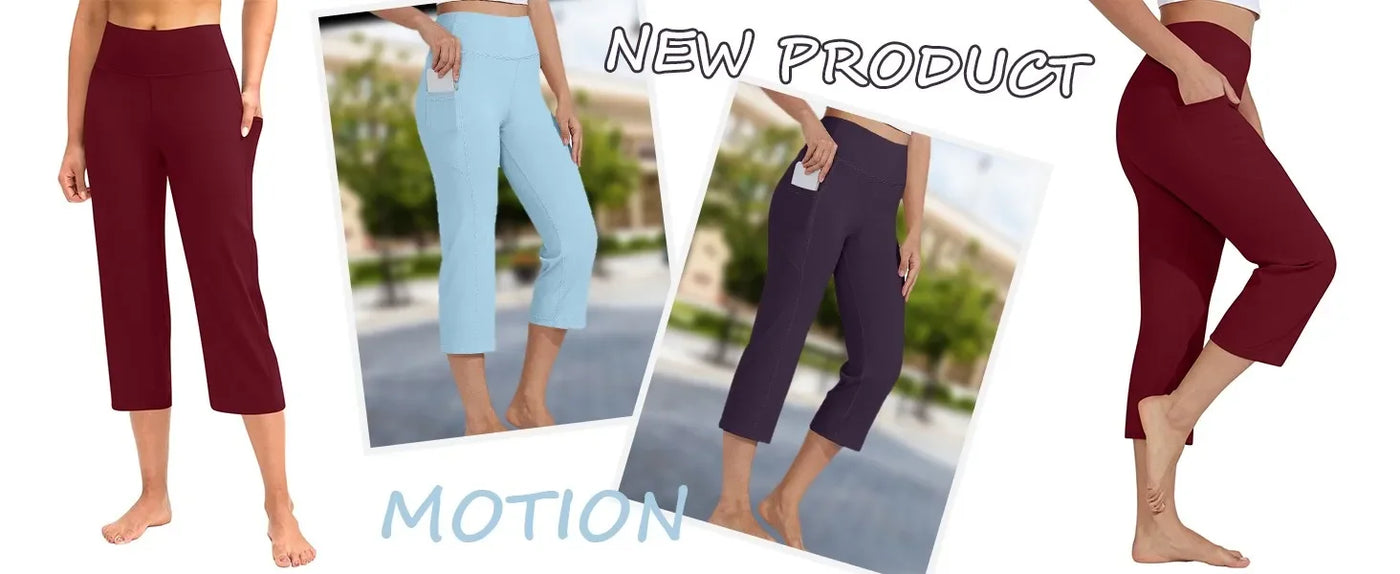 Women  Elastic High Waist 3/4 Pant Casual Active  Fit Wide Capris Leg Pants Trousers With Pockets Pants Woman брюки женские