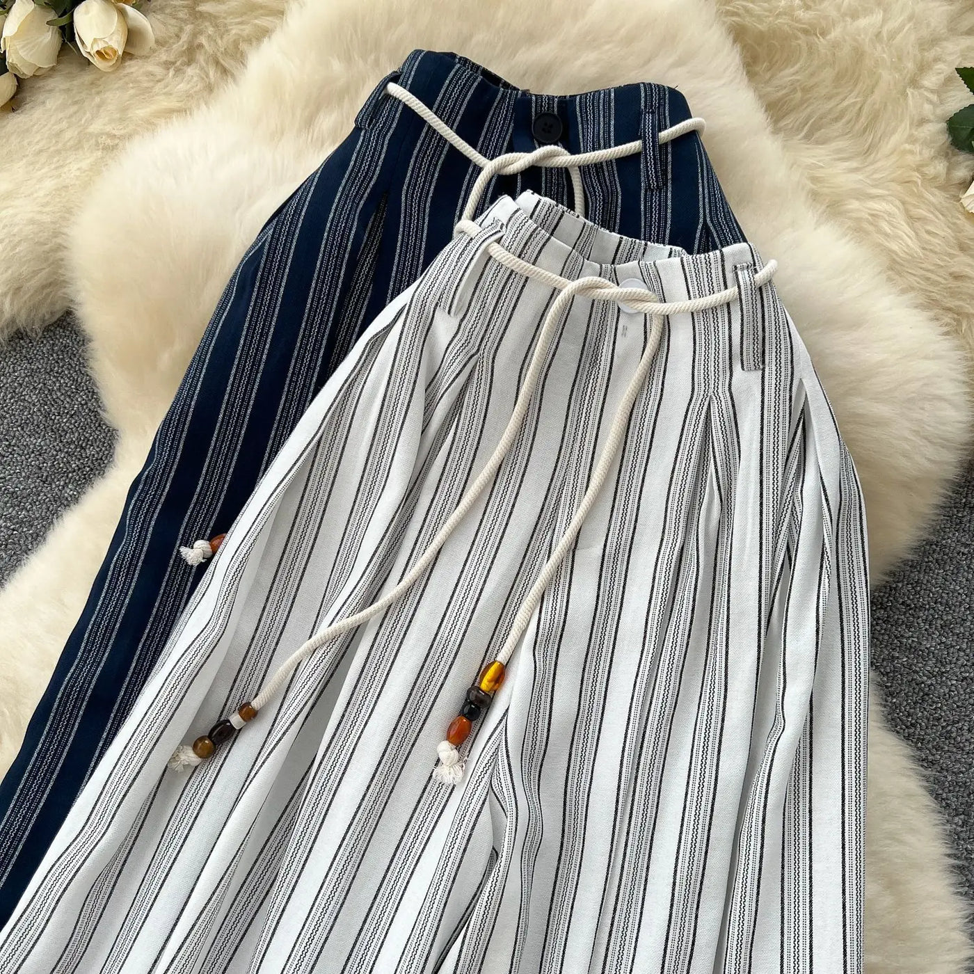 Pant Women Wide Leg Long Pants Striped Casual Loose High Waist Straight Trousers Y2k Streetwear Elegant Splice Work 2025 Capris