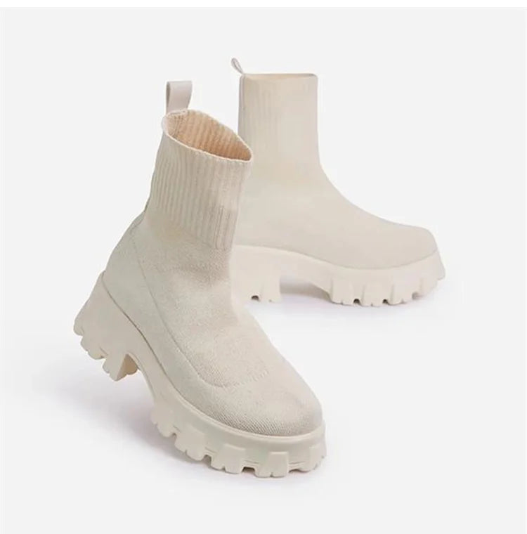 Women Boots Autumn Winter Boots Slip on Knitted Socks Shoes Women 2022 Platform Boots with Heels Botas De Mujer Female Botines