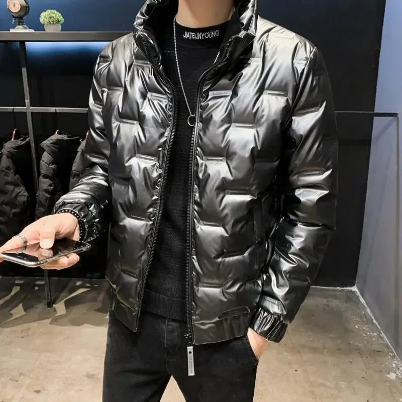 Men's Down Jacket Glossy Male Padded Coats Short Parkas Collared Padding Winter 2024 Outerwears Fashion 2024 Promotion Hot Outer