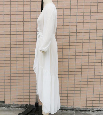 2024 New Lace Up Bikini Cover Ups for Women Maxi Dresses Solid Long Sleeve Beach Dress