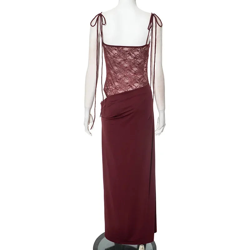 Lace-up Long Dresses For Women Evening Party Clothing Asymmetrical Lace Bodycon Vestidos De Mujer Sleeveless Robe Femme Été
