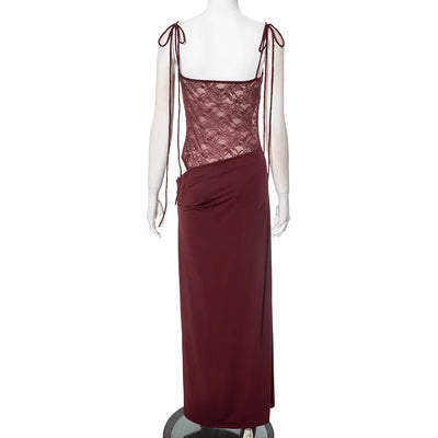 Lace-up Long Dresses For Women Evening Party Clothing Asymmetrical Lace Bodycon Vestidos De Mujer Sleeveless Robe Femme Été