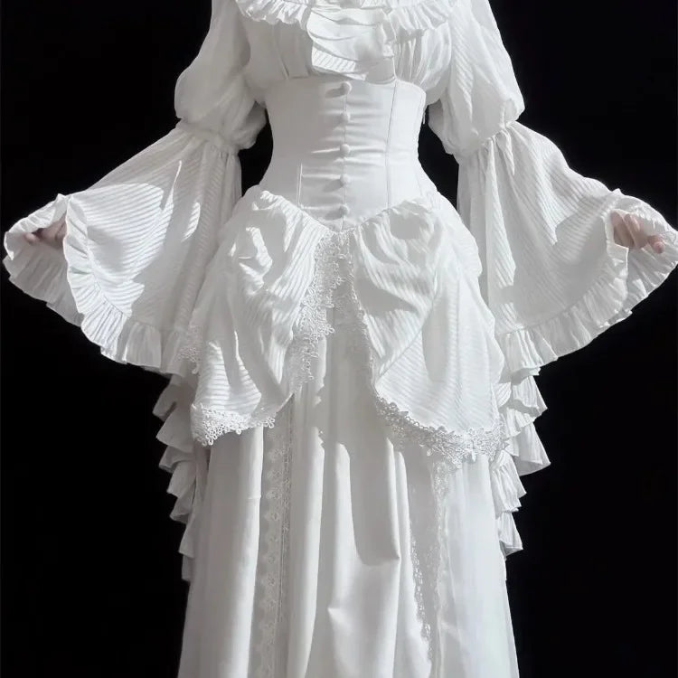 Japanese Y2k Lolita Blouse Women Ruffle Sleeve Harajuku Tops Sweet Gothic Aesthetic Vintage Cosplay Shirts Blusas Mujer De Moda