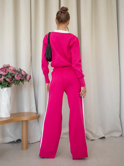 Loungewear Women Knitted Suit Casual Tracksuit Women Two Piece Set Embroidery Floral Knit Cardigan Pant Matching Sets Women 2024