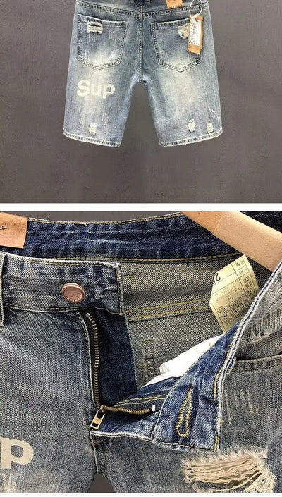 Fashion 2023 Summer Men's Blue Casual Solid Denim Jean Shorts with Ripped Holes Wash Designer Clothes Designer Men's Jeans