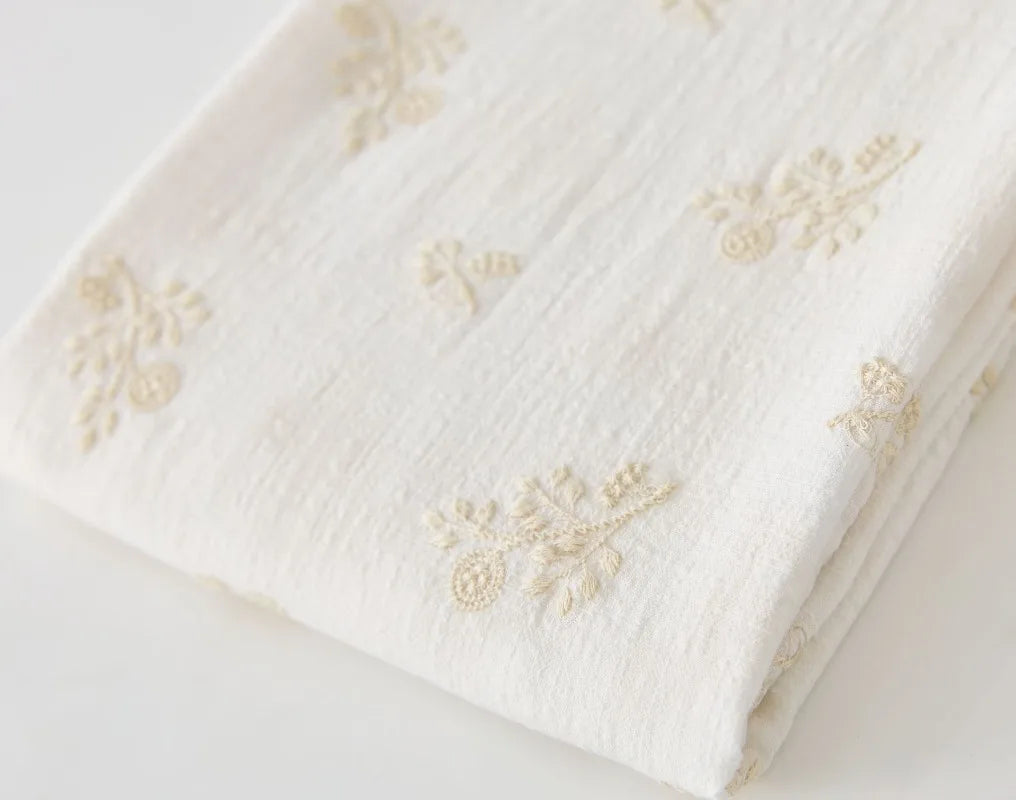 140x50cm Embroidered Slub Cotton Linen Fabric Clothing Sewing Fabric, Diy Women's Dress Forest Flower Cloth