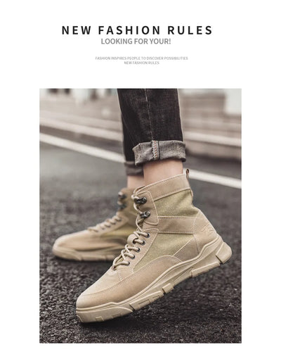 Outdoor Training Men's Tactical Boots High-Top Desert Shoes Camouflage Climbing Hiking Shoes for Men Canvas Platform Ankle Boots