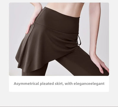 New Flared Culottes for Women Fake Two Micro-flared Pants Wrinkle High Waist Lift Hip Yoga Pants Slim-fit Elastic Waist Rope
