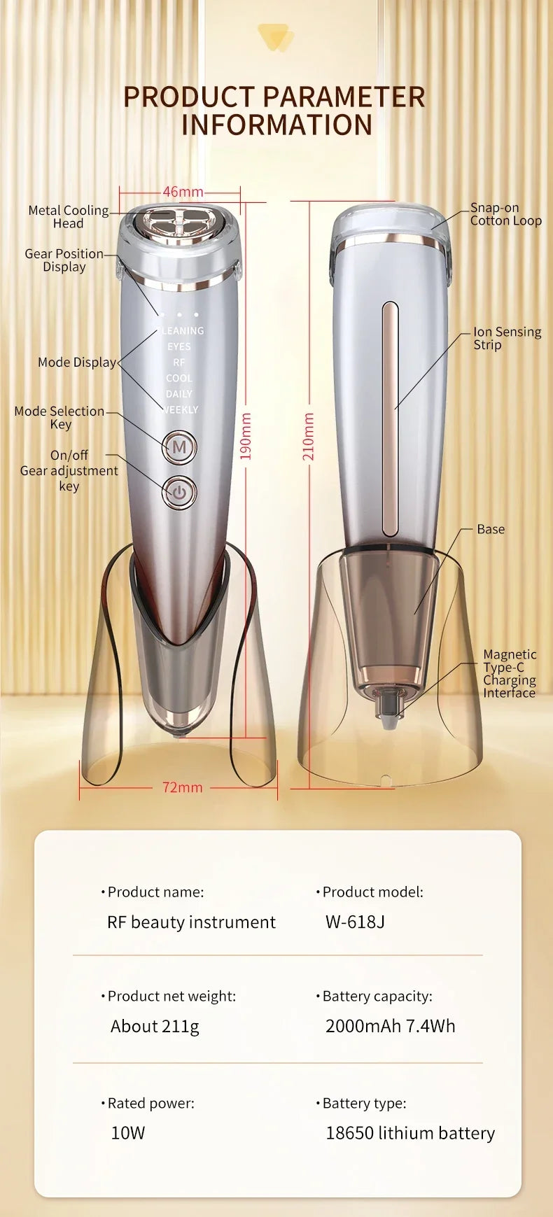 High Frefruquency RF Neck Face Beauty Device Anti-aging Remove Double Chin EMS Facial Lifting Warm Facial Massager