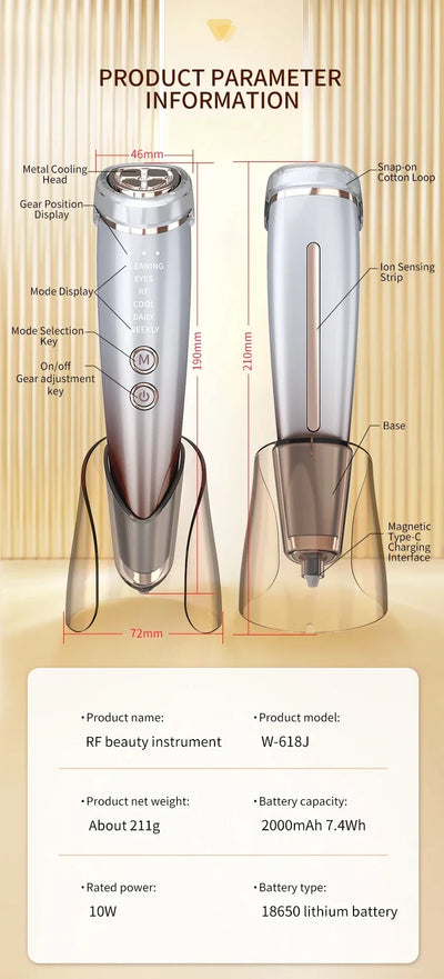 High Frefruquency RF Neck Face Beauty Device Anti-aging Remove Double Chin EMS Facial Lifting Warm Facial Massager