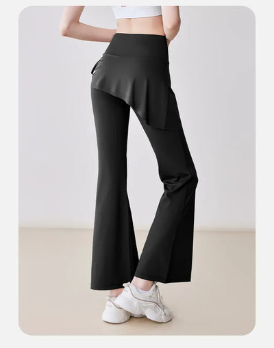 New Flared Culottes for Women Fake Two Micro-flared Pants Wrinkle High Waist Lift Hip Yoga Pants Slim-fit Elastic Waist Rope