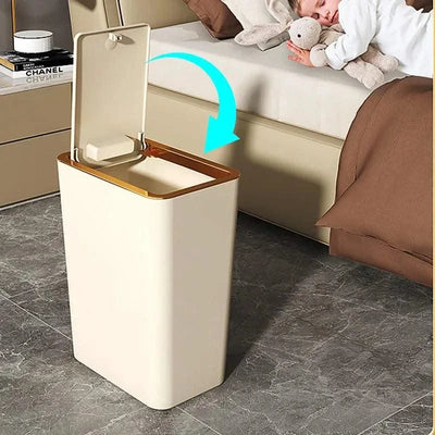 Trash Can with Lid Semi Automatic Large Capacity Garbage Bin Toilet Living Kitchen Bedroom Press Plastics Trash Bin Home Items